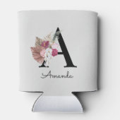 モノグラムのイニシャルAピンクボホガーリーフローラ 缶クーラー (裏面)