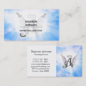 モノグラムのイニシャルA、雲との天使の翼及びハロー 名刺 (正面/裏面)