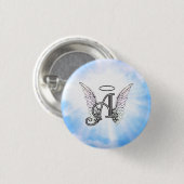 モノグラムのイニシャルA、雲との天使の翼及びハロー 缶バッジ (正面&裏面)