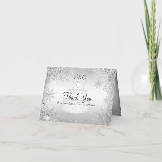 モノグラムのウエディングケーキのブライダルシャワーのサンキューカード サンキューカード (正面)