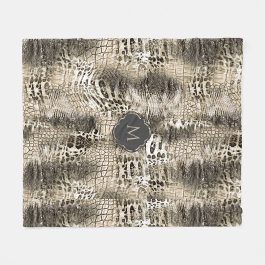 モノグラムのエキゾチックなヘビの模様 フリースブランケット (正面(横))