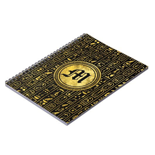 モノグラムのエジプトの古代金ゴールドのヒエログリフ ノートブック (左側)