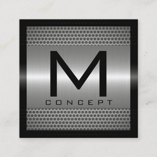 モノグラムのエレガントでモダンな金属銀 スクエア名刺 (正面)