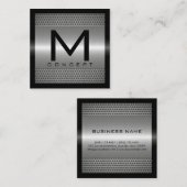 モノグラムのエレガントでモダンな金属銀 スクエア名刺 (正面/裏面)