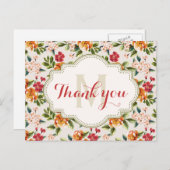 -モノグラムのエレガントで美しい花柄ありがとう ポストカード (正面/裏面)