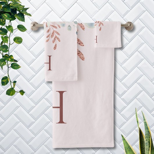 モノグラムのエレガントなピンクのバラ牡丹の花 バスタオルセット