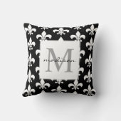 モノグラムのエレガントな白黒の（紋章の）フラ・ダ・リパターン クッション (裏面)