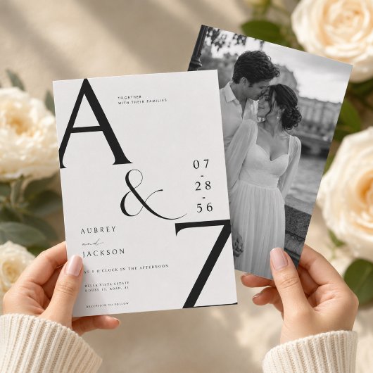 モノグラムのエレガントな結婚式招待状テンプレート 招待状