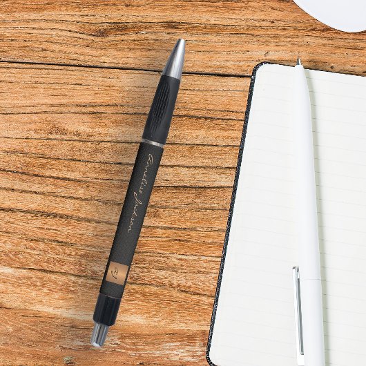 モノグラムのエレガントな黒金名スクリプトオフィス ボールペン