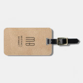 モノグラムのエレガントベージュフェイクレザー ラゲッジタグ (正面横)