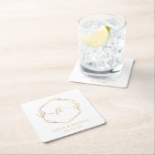 モノグラムのエレガント結婚白ミニマル金ゴールド スクエアペーパーコースター (インサイチュ)