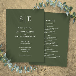 モノグラムのオリーブ結婚グリーン 招待状