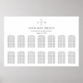 モノグラムのオリーブ結婚リーフの17テーブル座席表 ポスター (正面)