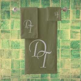 モノグラムのオリーブ風呂タオルのセット バスタオルセット