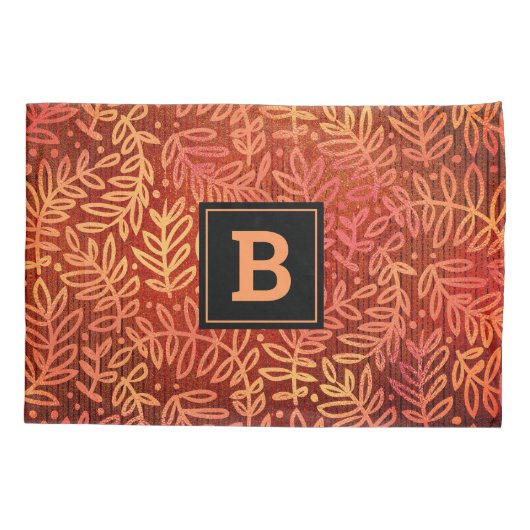 モノグラムのオレングラデーションジ金ゴールドの葉のパタモダンーン 枕カバー (裏面)