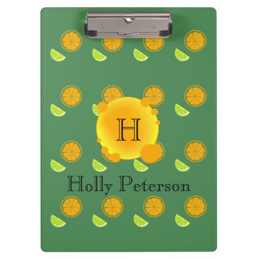 モノグラムのオレンジとかわいらしライム クリップボード (正面)