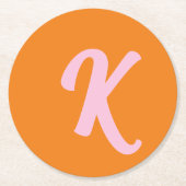 モノグラムのオレンジとピンク ラウンドペーパーコースター (正面)