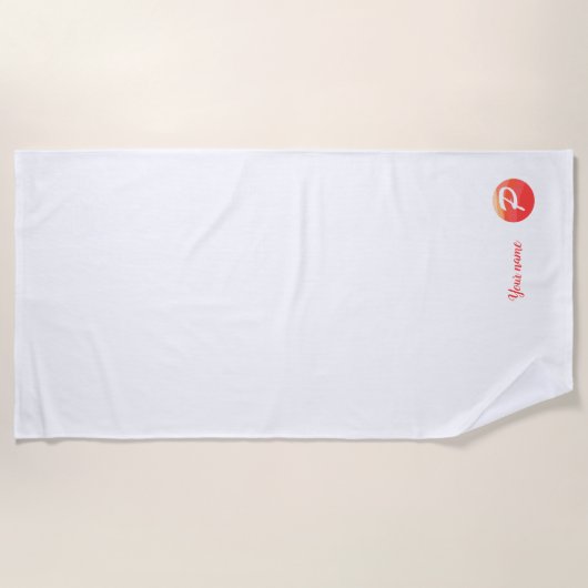 モノグラムのオレンジの波状の文字Pビーチタオル ビーチタオル (正面)