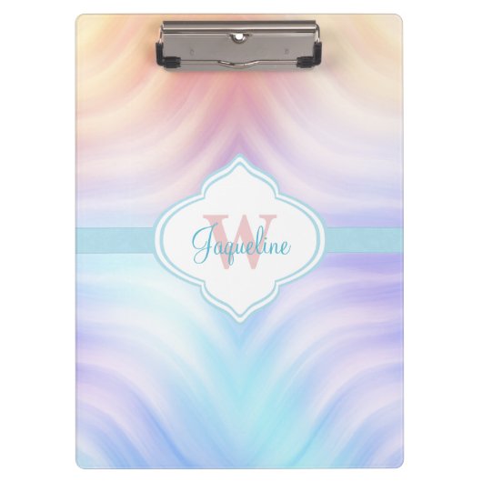 モノグラムのオレンジティール（緑がかった色）のラベンダー クリップボード (正面)