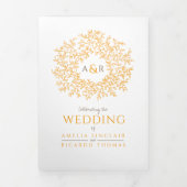 モノグラムのオレンジ色の茶色の葉秋の結婚式オールインワン 三つ折り招待状 (カバー)