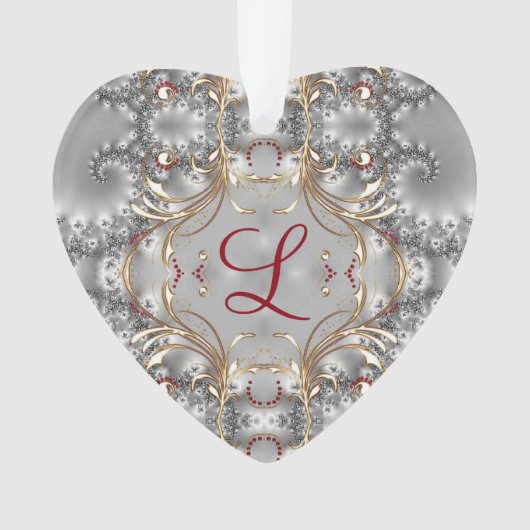 モノグラムのオーナメント-フェイクな宝石-銀-金ゴールド オーナメント (正面)