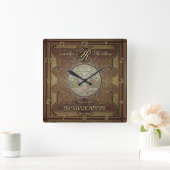 モノグラムのカスタムな系譜記念日 スクエア壁時計 (ホーム)
