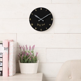 モノグラムのカスタムモダンエレガントフェイクブラック金ゴールド ラウンド壁時計