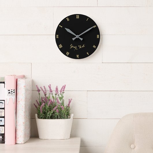 モノグラムのカスタムモダンエレガントフェイクブラック金ゴールド ラウンド壁時計