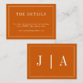 モノグラムのカップル名シンプル燃えたオレンジと白 エンクロージャーカード (正面/裏面)
