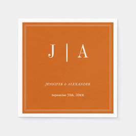 モノグラムのカップル名シンプル燃えたオレンジと白 スタンダードカクテルナプキン