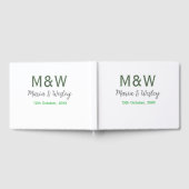 モノグラムのカップル灰色のモダン緑のロマンチックな日付si ゲストブック (全面)