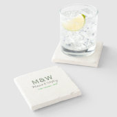 モノグラムのカップル灰色のモダン緑のロマンチックな日付si ストーンコースター (横)