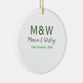 モノグラムのカップル灰色のモダン緑のロマンチックな日付si セラミックオーナメント (右)