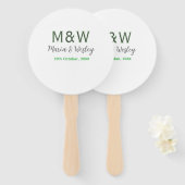 モノグラムのカップル灰色のモダン緑のロマンチックな日付si ハンドファン (正面&裏面)