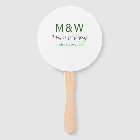 モノグラムのカップル灰色のモダン緑のロマンチックな日付si ハンドファン (正面)