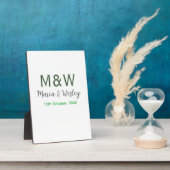 モノグラムのカップル灰色のモダン緑のロマンチックな日付si フォトプラーク (側面)