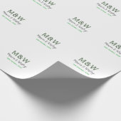 モノグラムのカップル灰色のモダン緑のロマンチックな日付si ラッピングペーパー (角)