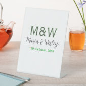 モノグラムのカップル灰色のモダン緑のロマンチックな日付si 台座サイン (インサイチュ)