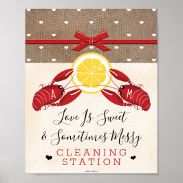 モノグラムのカニ料理クリーニングステーション看板 ポスター