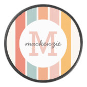 モノグラムのカラフルストライプレトロパーソナライズされた アイスホッケーパック (正面)