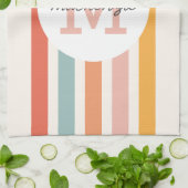 モノグラムのカラフルストライプレトロパーソナライズされた キッチンタオル (折り畳み)