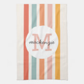 モノグラムのカラフルストライプレトロパーソナライズされた キッチンタオル (縦)