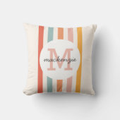 モノグラムのカラフルストライプレトロパーソナライズされた クッション (正面)