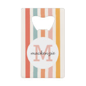 モノグラムのカラフルストライプレトロパーソナライズされた クレジットカード栓抜き (正面)