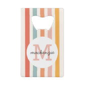 モノグラムのカラフルストライプレトロパーソナライズされた クレジットカード栓抜き (裏面)