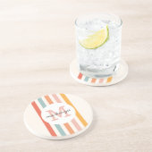 モノグラムのカラフルストライプレトロパーソナライズされた コースター (側面)