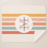 モノグラムのカラフルストライプレトロパーソナライズされた シェルパブランケット (正面(横))