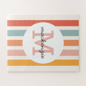 モノグラムのカラフルストライプレトロパーソナライズされた ジグソーパズル (横)