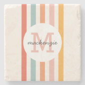 モノグラムのカラフルストライプレトロパーソナライズされた ストーンコースター (正面)