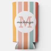 モノグラムのカラフルストライプレトロパーソナライズされた スリム缶クーラー (裏面)